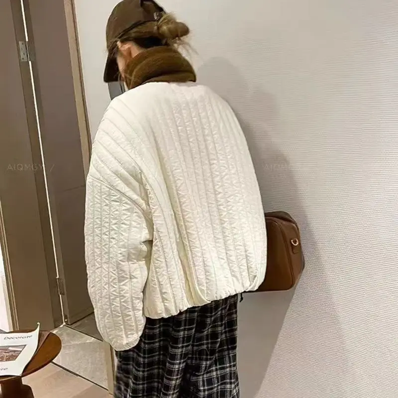 

Короткая хлопковая стеганая куртка в стиле ретро с круглым вырезом для женщин, зимняя новая стеганая куртка, свободная куртка на хлопковой подкладке
