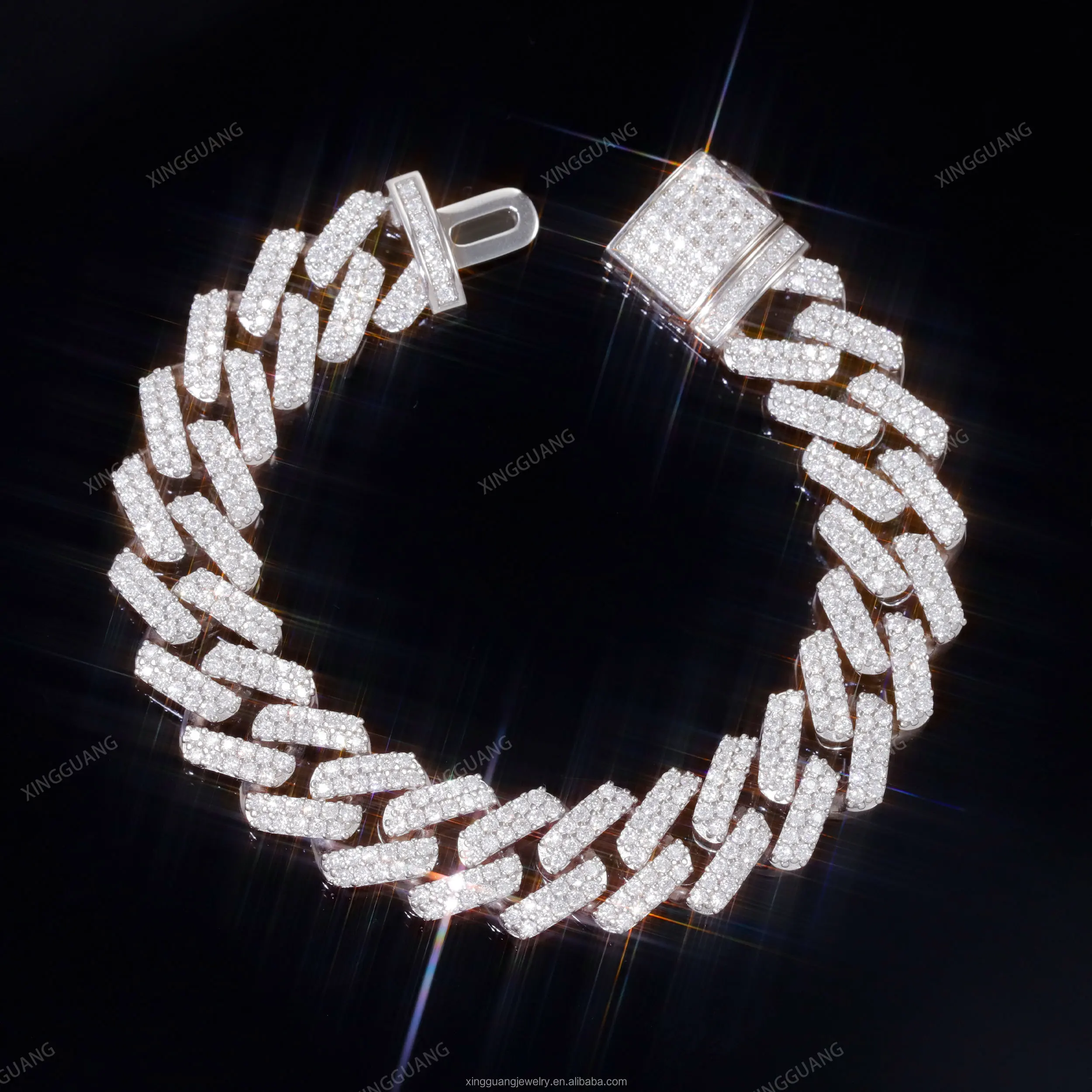 High 13mm XingGuang Quality 925 Sterling Silver Miami Cuban Link Bracelet Vvs Moissanite Fashion Jewelry Cuban Chain..