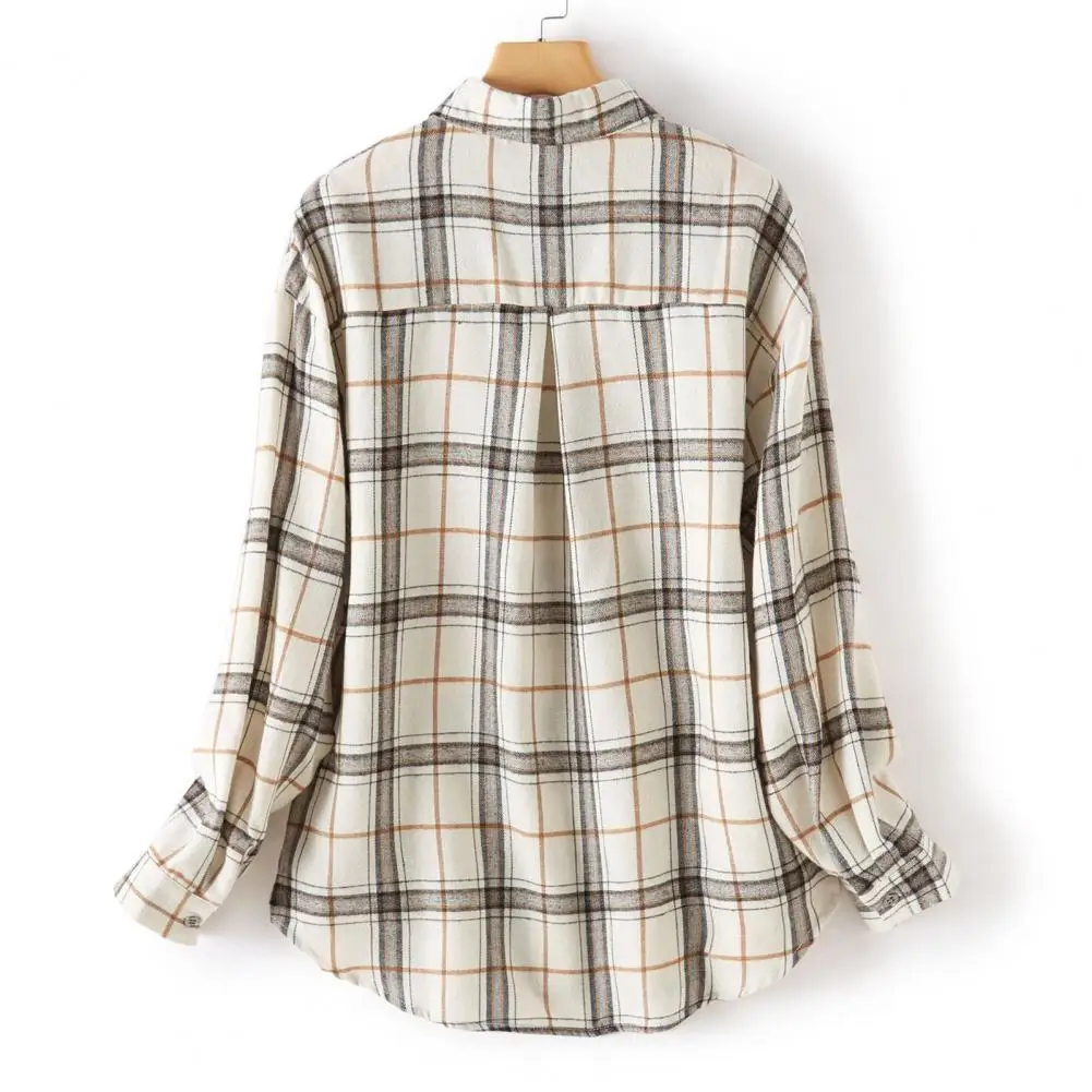 Office Top Turn Down Collar Workwear Fine Sewing Crafts Plaid Pattern Loose Office Blouse   Casual Shirt  Female Clothing