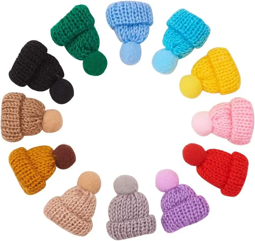 1 Bag 60 Pcs Mini Christmas Knitting Wool Yarn Hats, Cute Hats Small Handmade Wool Woven Hat Decorations for Miniature Work