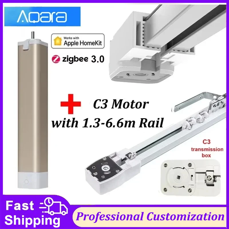 Aqara Smart Electric Curtain Track Included C3 Motor Zigbee 3.0 Super Silent Private Custom Curtain Rail Set Control System
