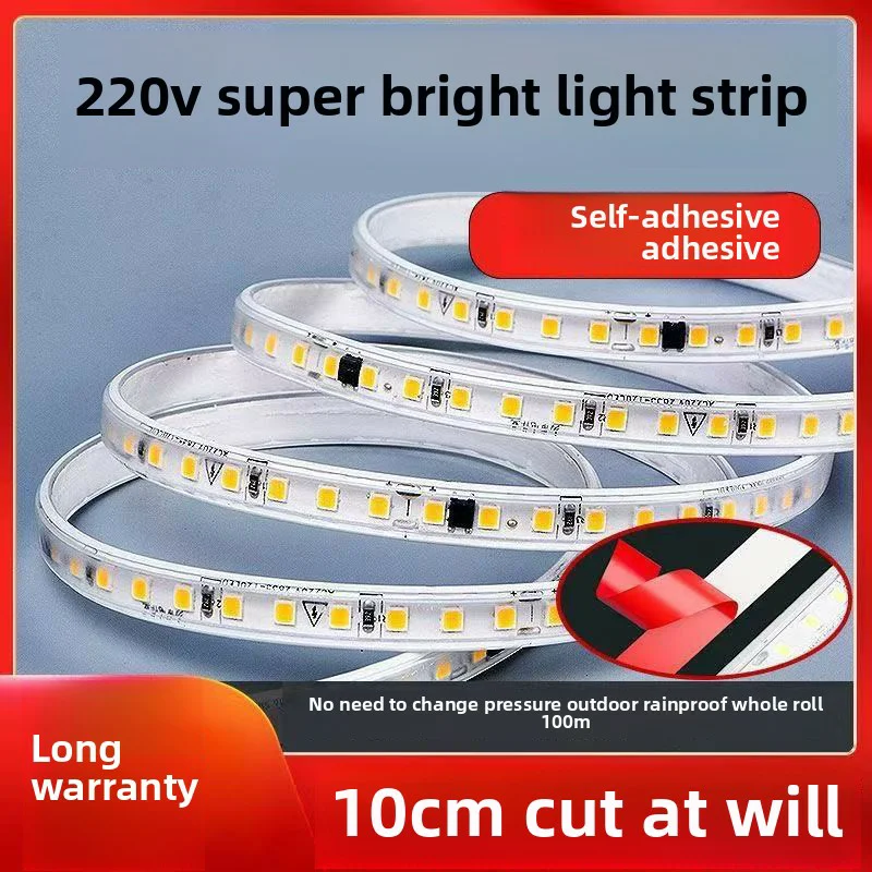 

Ultra-thin Waterproof Led Strip Light 10cm Cut 220V 120LEDs/m Self-adhesive Linear Lighting Flexible LED Ribbon Cool&Warml White