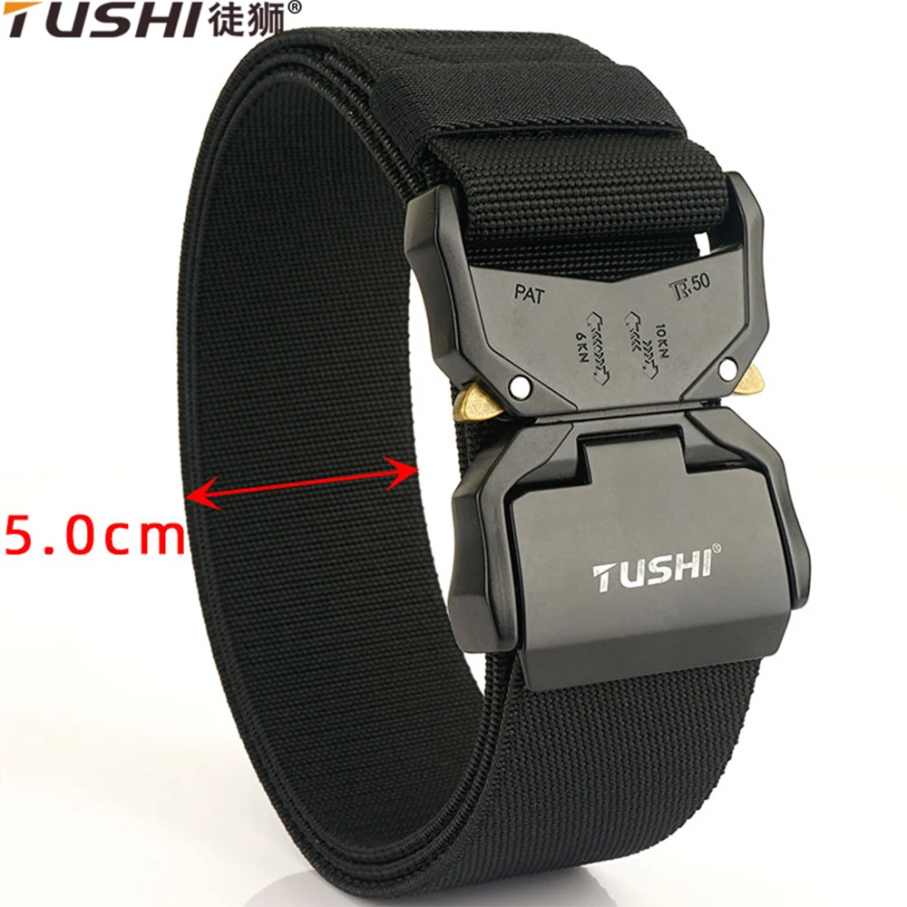 

TUSHI New 5.0cm Elastic Belt For Men Aluminum Alloy Quick Release Buckle Strong Nylon Tactical Belt Male Military Accessories