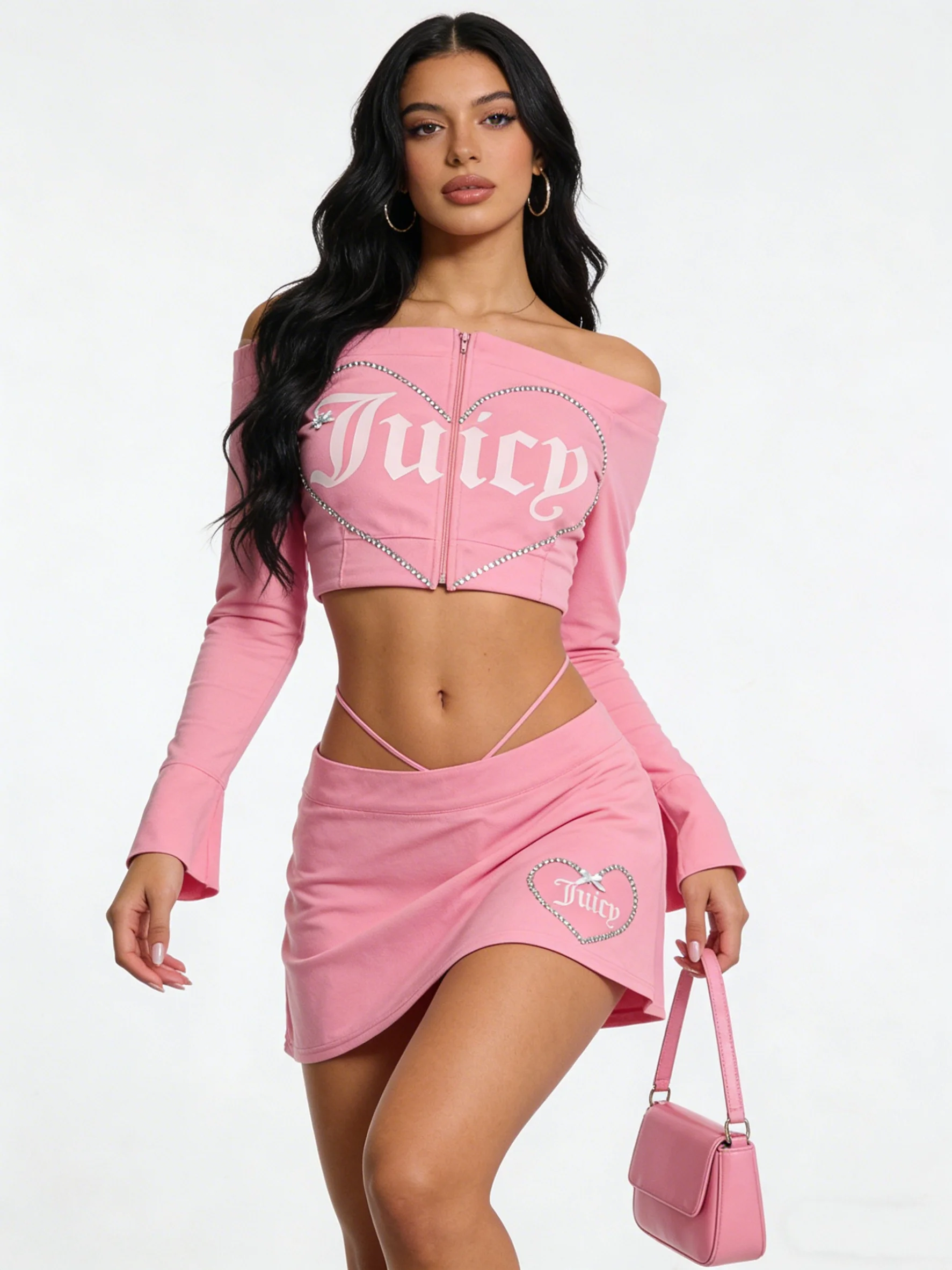 French Style Personalized Sexy Design Trend Loose Retro Printed Spicy Girl Skirt Pants Sweet Style One Shoulder Set image 3