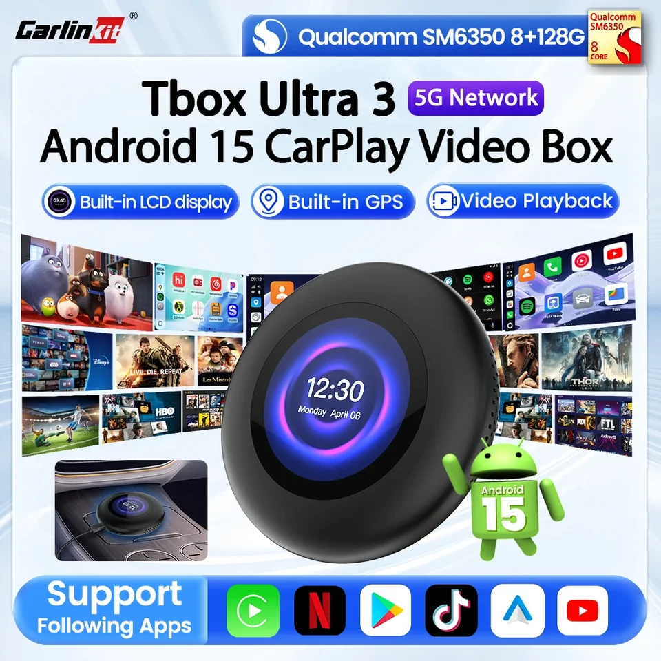 美品CarlinKit Ultra3 Box Android 15 SM6350 Carlinkit Ultra3 Android 15 Car AI Box 5G LTE
