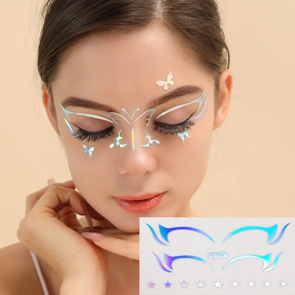 Blue Colorful Make Up Eye Sticker Laser Face Decorative Makeup Eyeliner Sticker Women Face Art Decor Party Tattoo Sticker 1Sheet