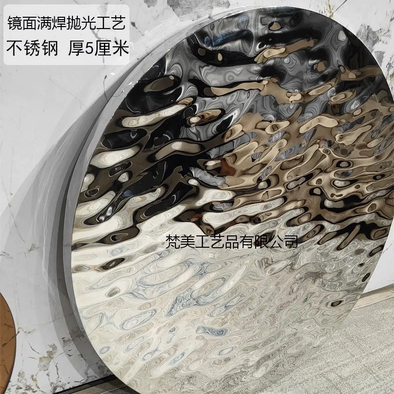 Wall decoration stainless steel water wave pattern round decoration pendant living room hotel background wall light luxury wall