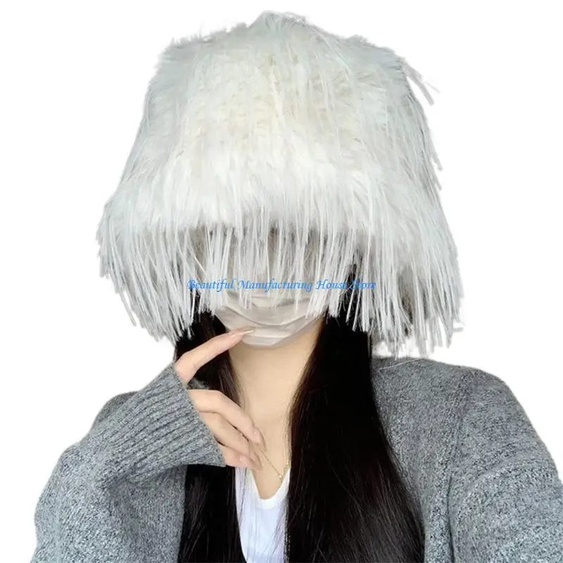 

E56A Lady Winter Street Hat Selfie Beanie Headwear Sweet Girl Furry Plush Bucket