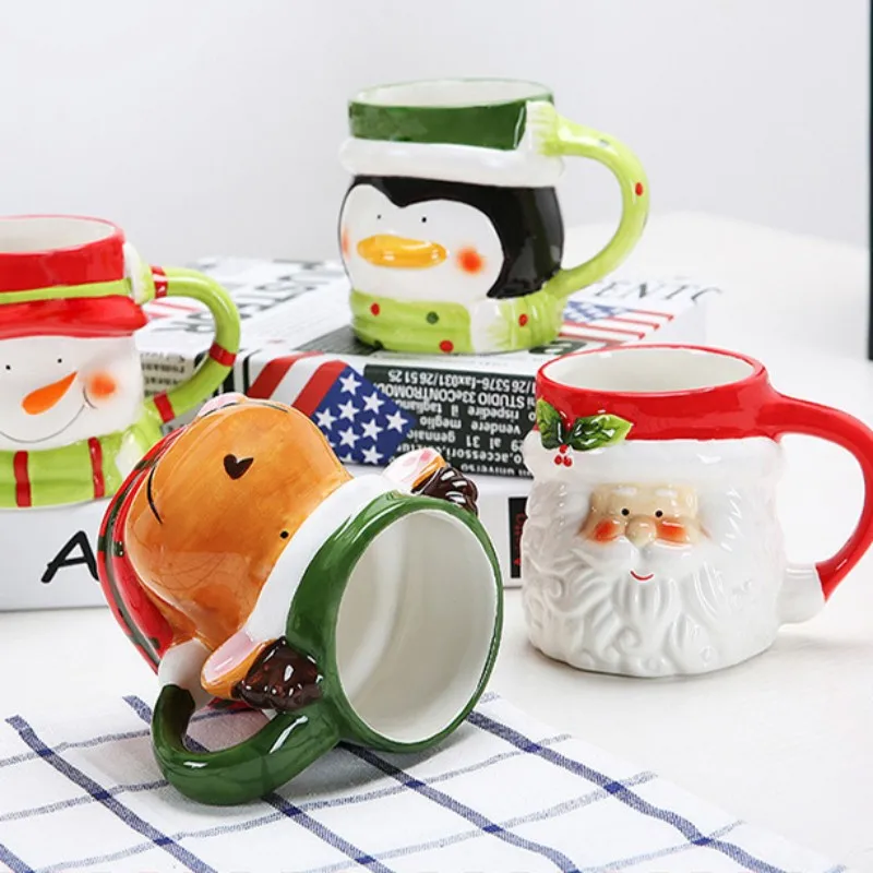 400ml Ceramic Christmas Cup Couple Gift Cartoon Animal Santa Claus Elk Mug Snowman Penguin Coffee Milk 3D Water Cups