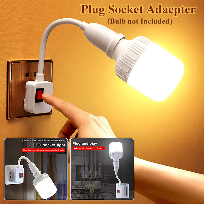 Stainless Steel E27 Lamp Base Flexible Bend Mobile Test Light Socket Light Adapter Plug Switch