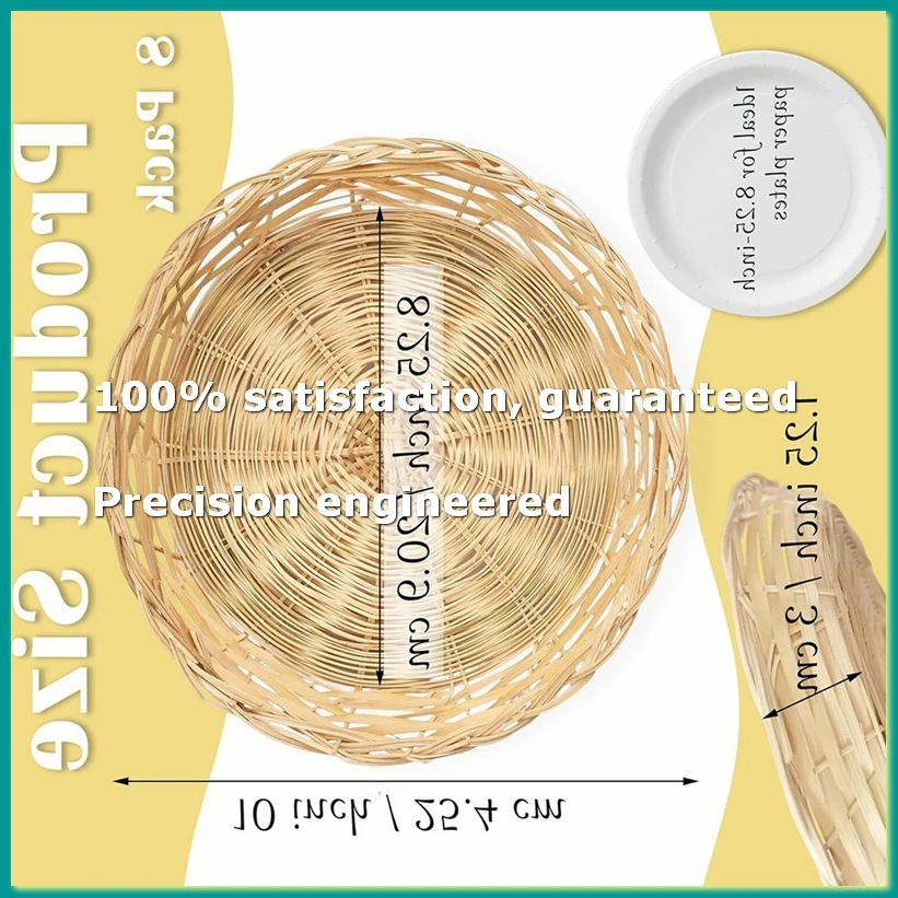 

Набор из 8 бамбуковых держателей для бумажных тарелок, 10 дюймов, многоразовые, для обеденных тарелок, плетеные вручную корзины для бумажных тарелок - A07G