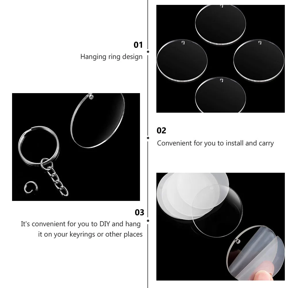 

48 Pcs Round Acrylic Keychains Circle Discs Set Transparent Blanks DIY Key Ring Holder Pendant Accessories Gifts