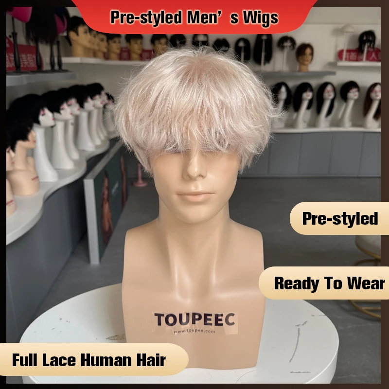 

Men's Wig Colored Grey Hair Full Lace Human Hair Wigs For Men Pre Styled Natural Male Wig Easy To Wear Transparent Full Lace Wig