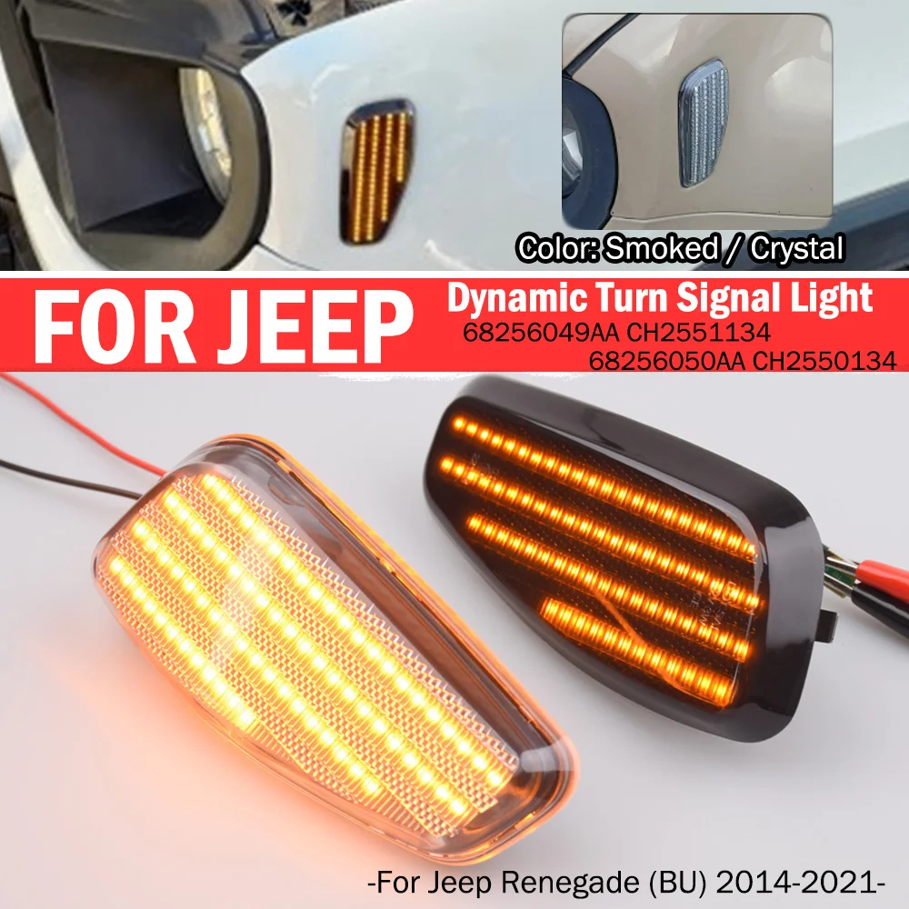 For Jeep Renegade BU 2014 2015 2016-2021 LED Dynamic Front Side Marker Light Full Led Turn Signal Lamps Amber Color Car Styling