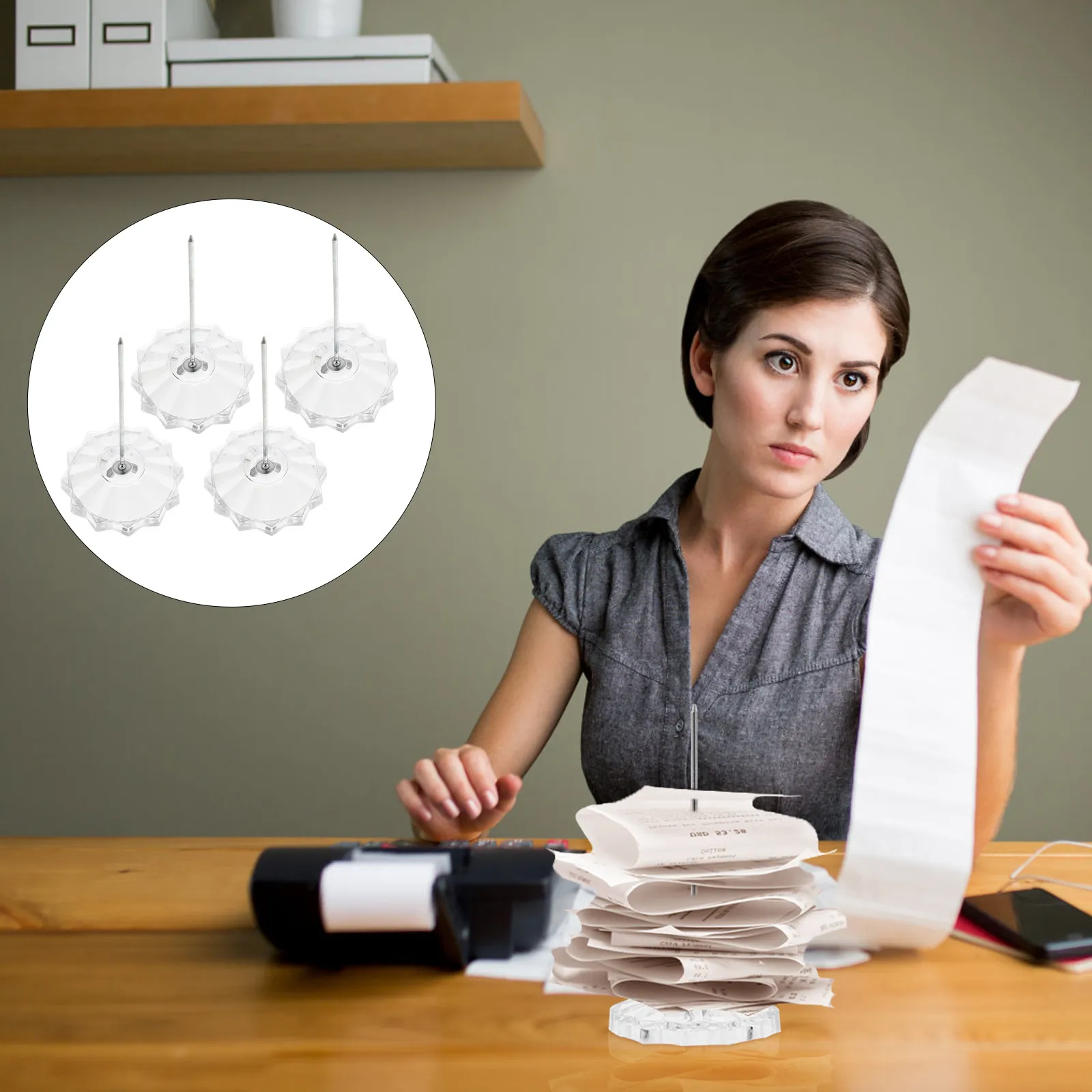 4Pcs Desk Receipt Holder Spike Sticks Bill Forks Paper Holder Memo Ticket Organizer for Office Restaurant Ticket Stabber