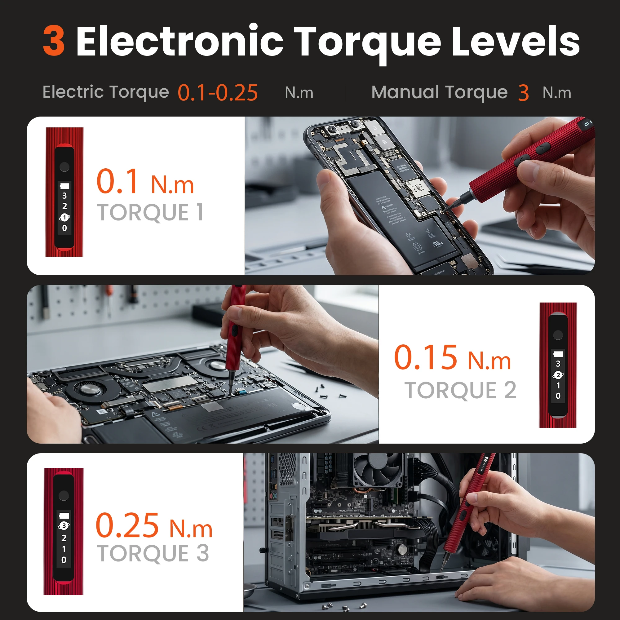 3.7V Mini Electric Screwdriver 52in1 Kit for Phone Laptop | Rechargeable, 48 Magnetic Bits, 3 Torque Settings, LED Light, for Camera, RC Car, Drone, Watch Repair (Red)