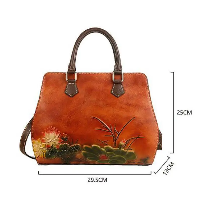 Johnature Handmade First Layer Cow Leather Women Bag 2024 New Vintage Embossing Shoulder Bags Large Capacity Leisure Handbag