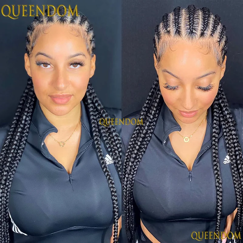 36 "الاصطناعية كورنو شعر مستعار مضفر للنساء السود 360 كامل الدانتيل الكروشيه الضفائر شعر مستعار الأفريقي شعر مستعار مضفر