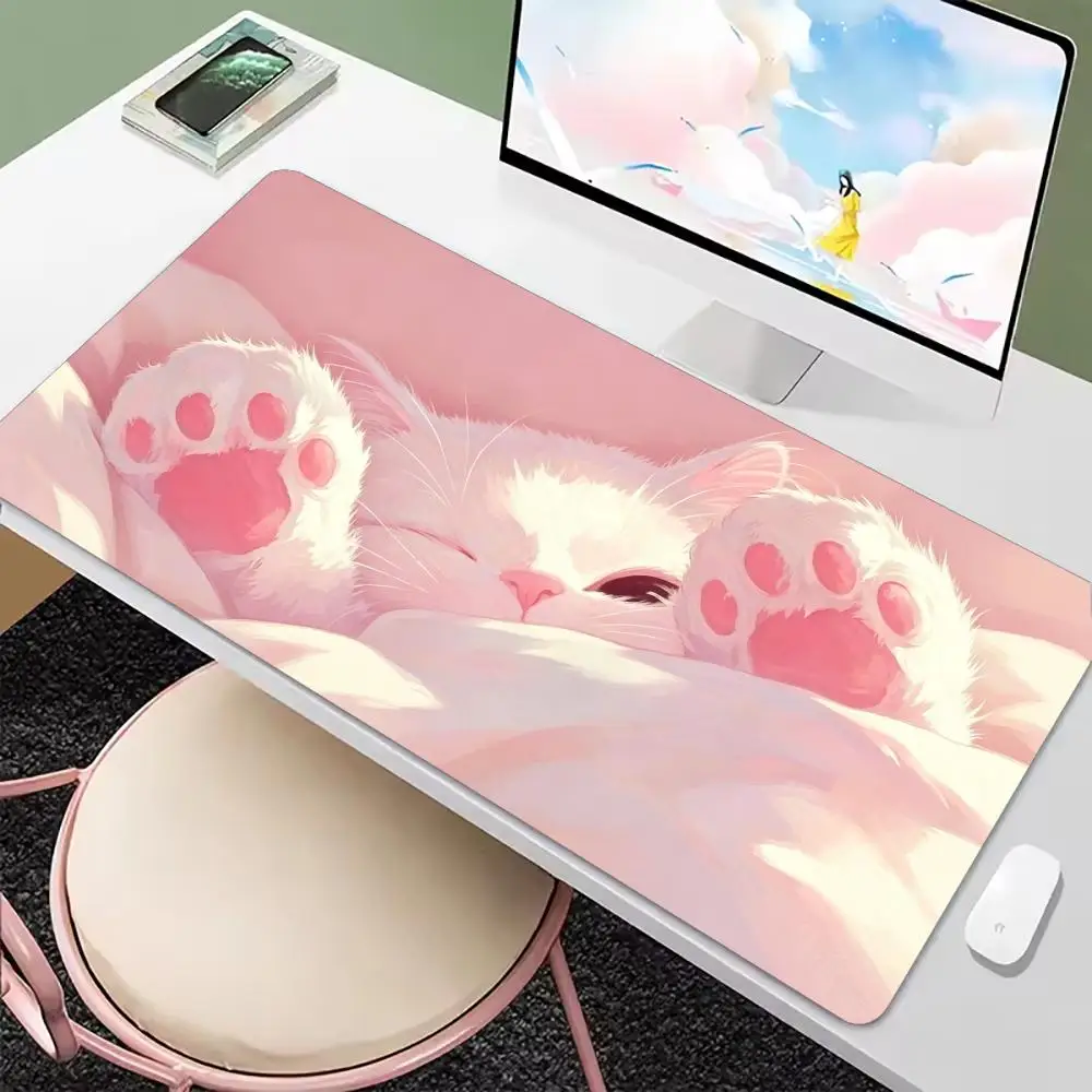 Sleepy Pink Kitten Paw Aesthetic Art Non‑Slip Rubber Mouse Pad For Accurate Mouse Control Great For Gaming Laptop Desktop Work