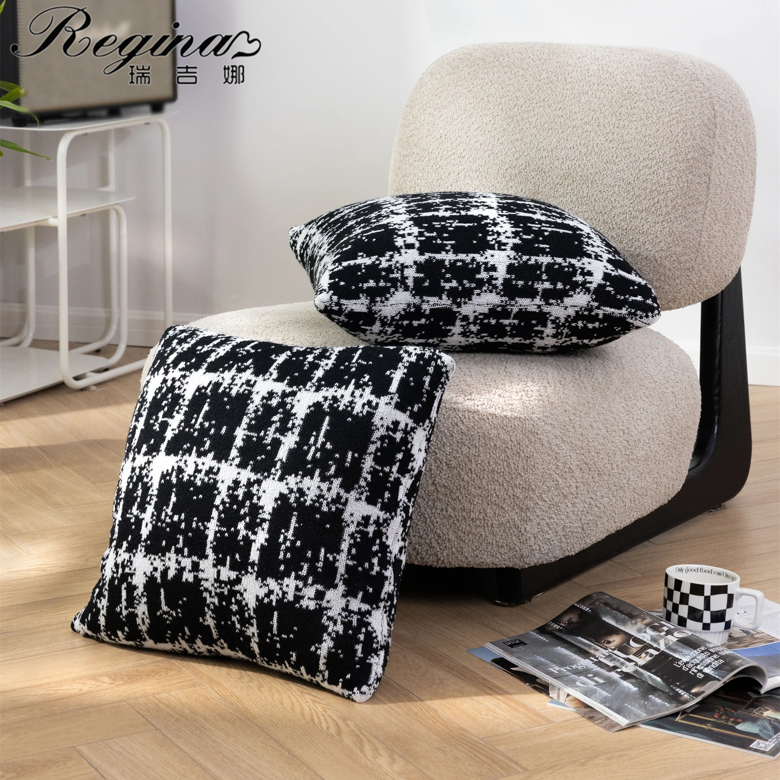 REGINA Brand Luxury Wool Blend Pillow Case 45*45CM Elegnat Black White Home Decorative Sofa Bed Delicate Knitted Cushion Cover