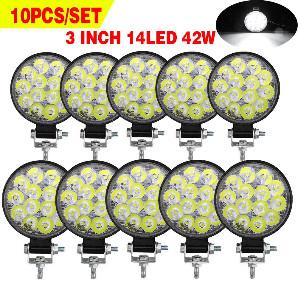 

10 Pcs Work Light LED Car Front Fog Light 9-30V 42W 14LED 48W 16SMD Truck SUV 4X4 4WD Engineering Headlights Off-road Headlamp