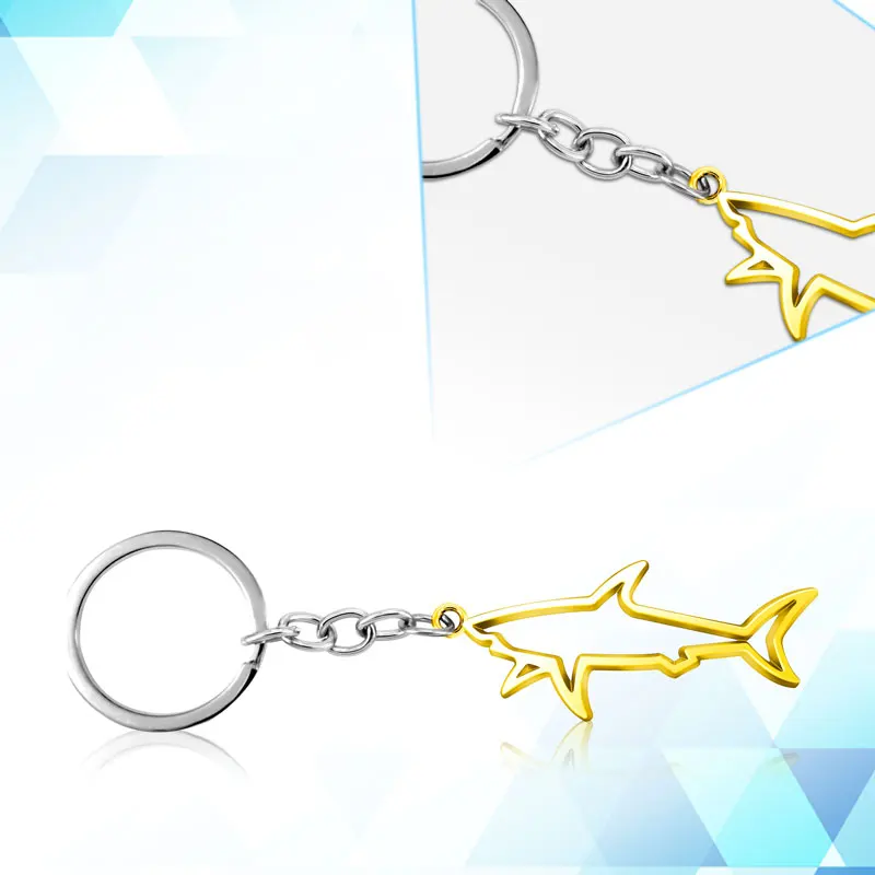 Hollow Fish Shark Symbol Badge Keychain Portable Car Metal Universal Keyring For Bicycle Motorcycle Car Special Gift Accessories