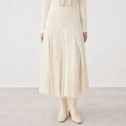 K2669W High Quality Luxury Women's Clothing Merino Wool Combed Cotton Blend Pleated A-Line Long Dress