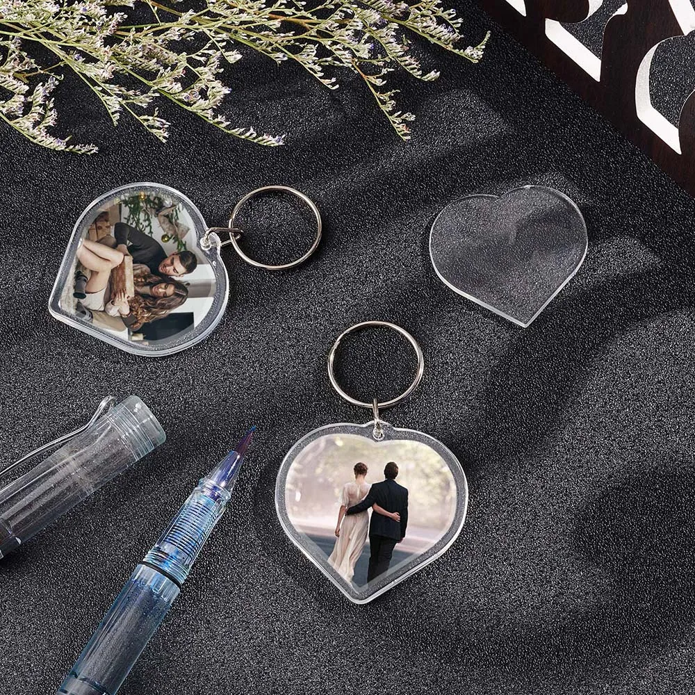 50 Sets Herz-Schlüsselanhänger mit Foto-Einsatz, transparente Blanko-Schlüsselanhänger für DIY-Bilderrahmen – Detail 3