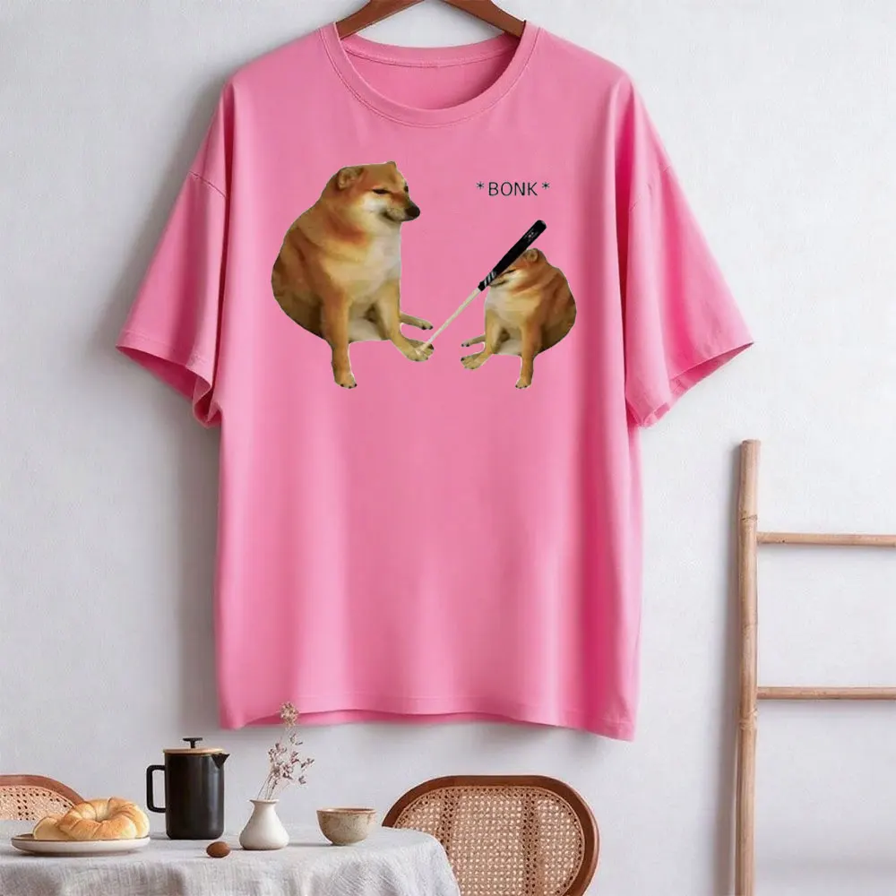 Cheems Doge الرجال متعة تي شيرت مطبوع الصيف قصيرة الأكمام موجة البخار فستان مُزين بطباعة جماليات الفنون البصرية عادية للجنسين تيز