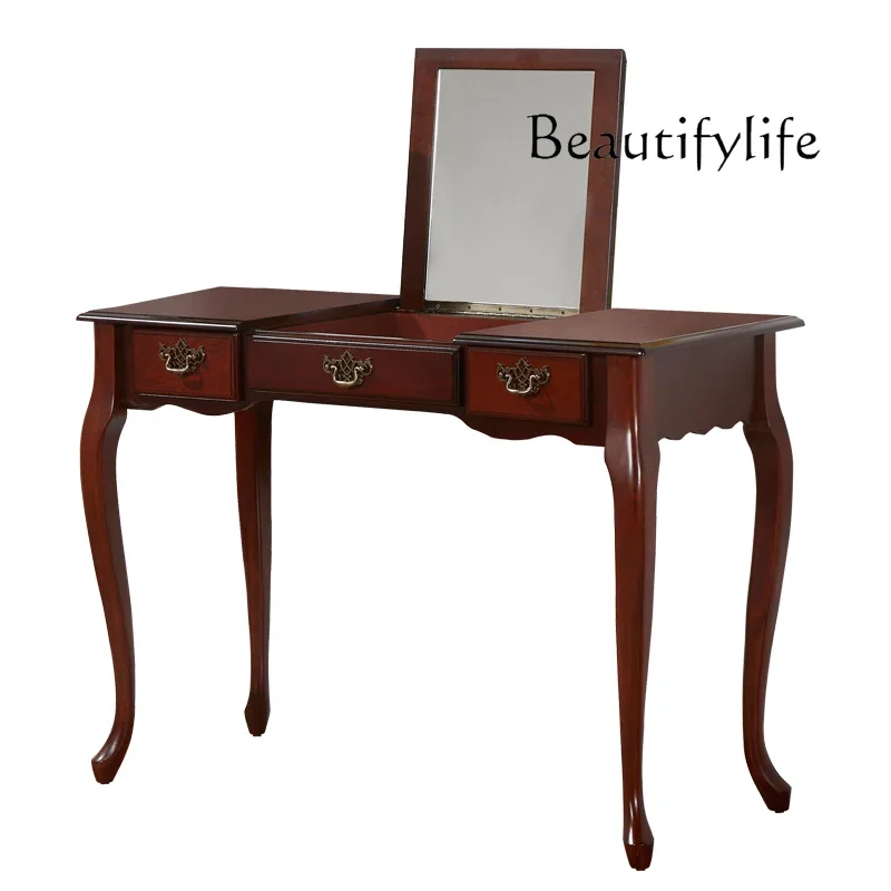 

American solid wood dressing table clamshell with mirror dressing computer table integrated makeup table with chest