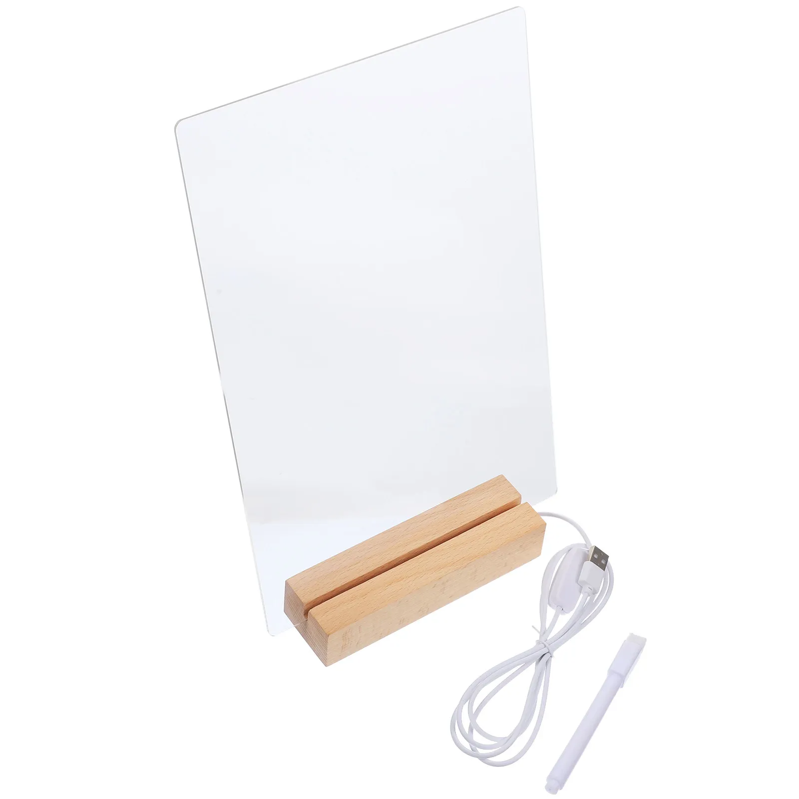 1Set Premium Wooden Acrylic Luminous Note Board Desktop Message Board for Home Office School Creative Erasable Writing