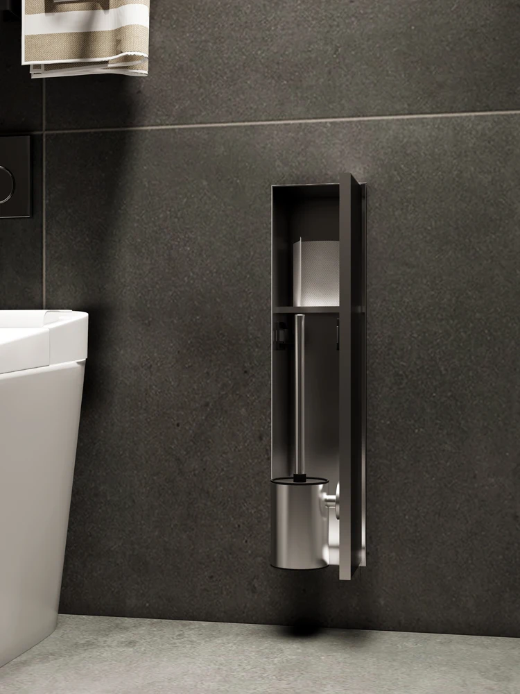 Veneer hidden 304 stainless steel tissue box toilet brush toilet embedded wall concealed toilet brush