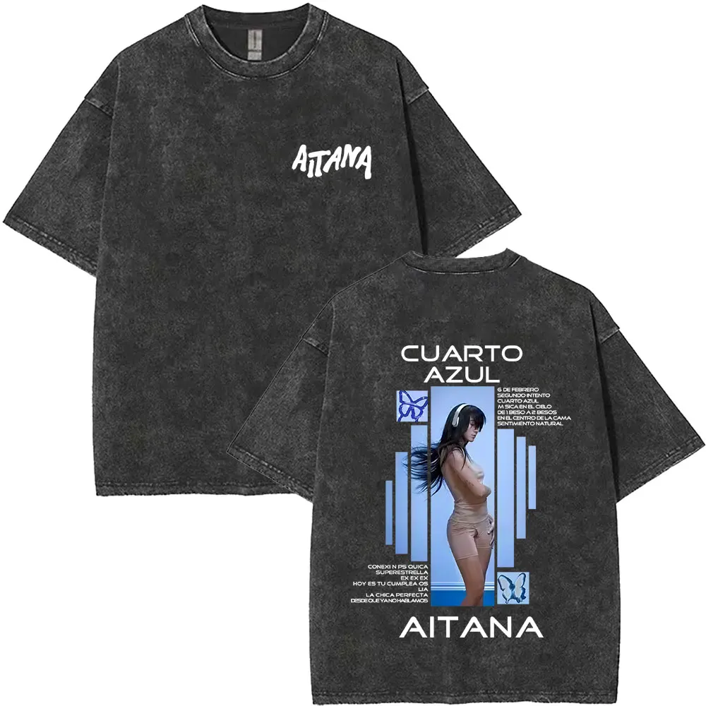 

Washed Vintage Singer Aitana Cuarto Azul Album Graphic T-shirt Men Women Fashion Pop Music T Shirts Cotton Casual Oversized Tees