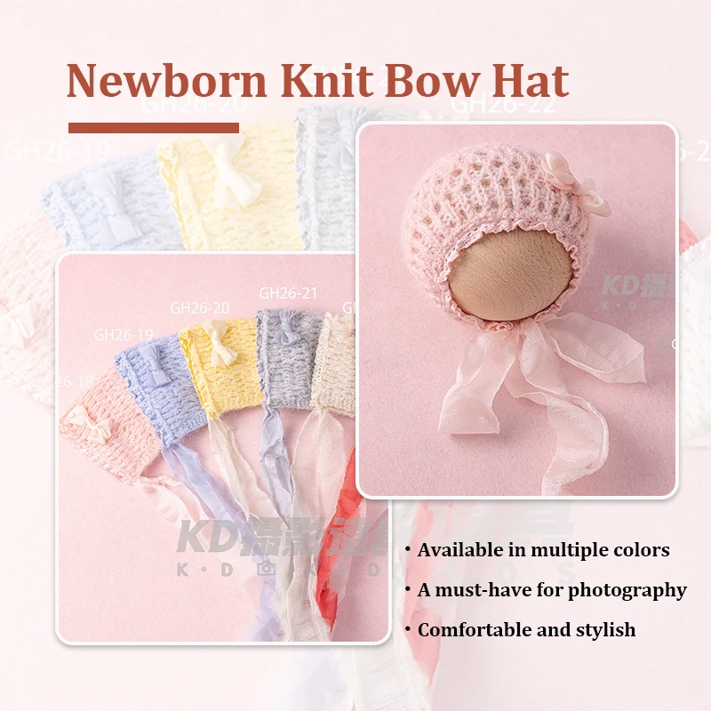 新生児写真撮影用小道具-女の赤ちゃん用ニットボウハット-複数の色が用意されています-快適でスタイリッシュな帽子-幼児写真撮影用衣装