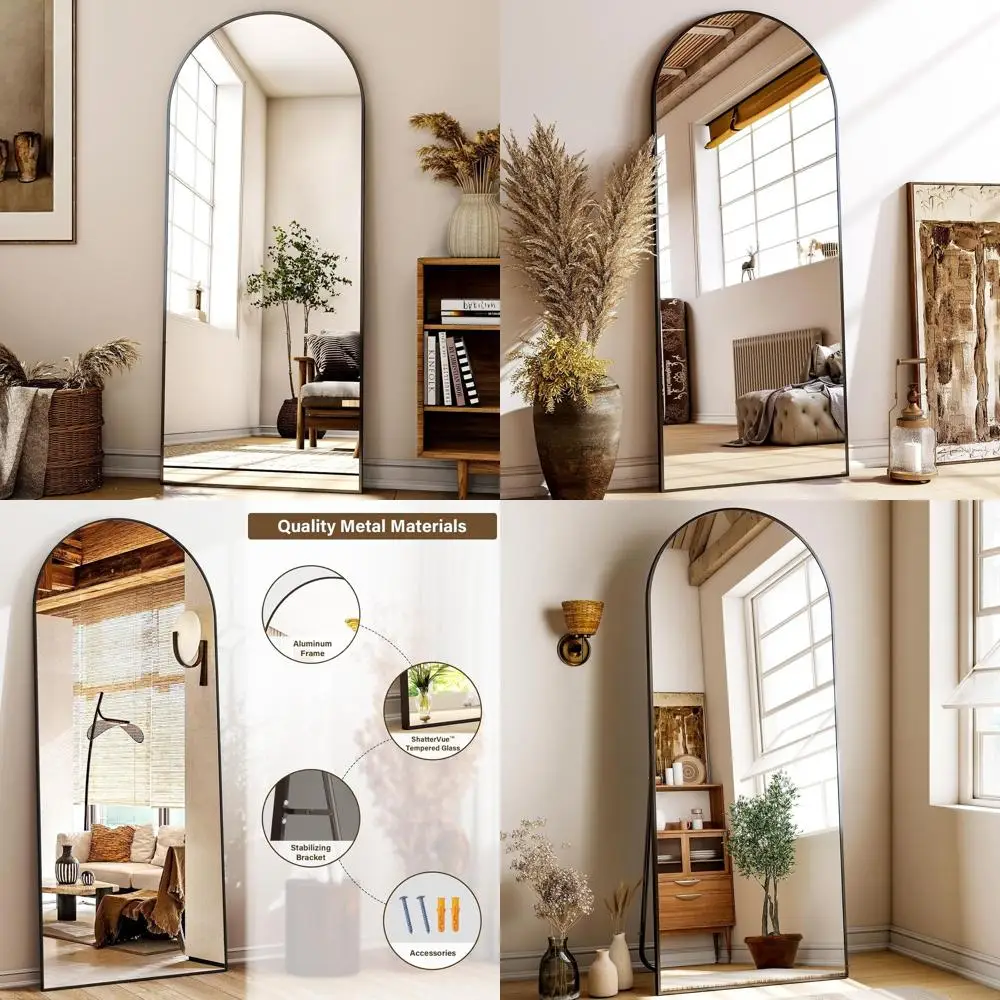 

Arched Full-Length Freestanding Wall Mirror with Black Frame