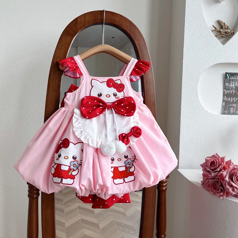 Kawaii Hello Kitty Girls Lolita Princess Dress saniris Kids reggicalze gonna Cosplay Costume festa di compleanno gonna a fiori gonfi