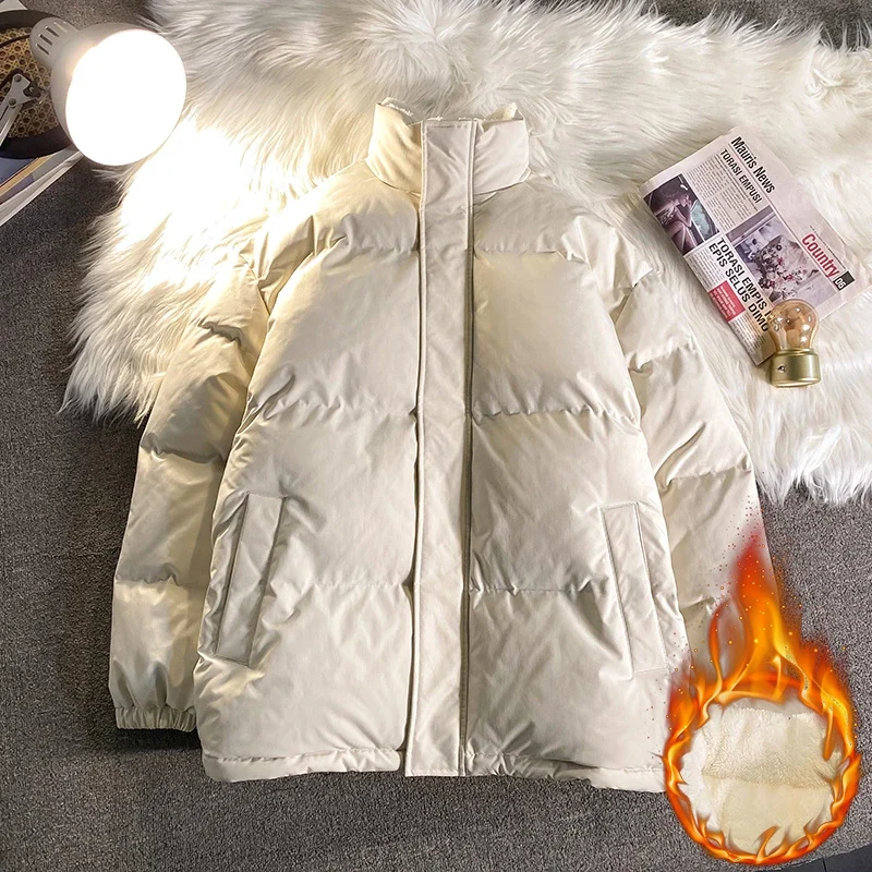 เสื้อแจ็คเก็ตพัฟเฟอร์บุขนแกะหนานุ่มสำหรับฤดูหนาว ผู้ชาย เสื้อพาร์กาแบบหนา สไตล์ลำลอง เสื้อแจ็คเก็ตบุใยสังเคราะห์แบบมีซิป แขนยาว สำหรับกิจกรรมกลางแจ้ง เสื้อโค้ทคู่รัก