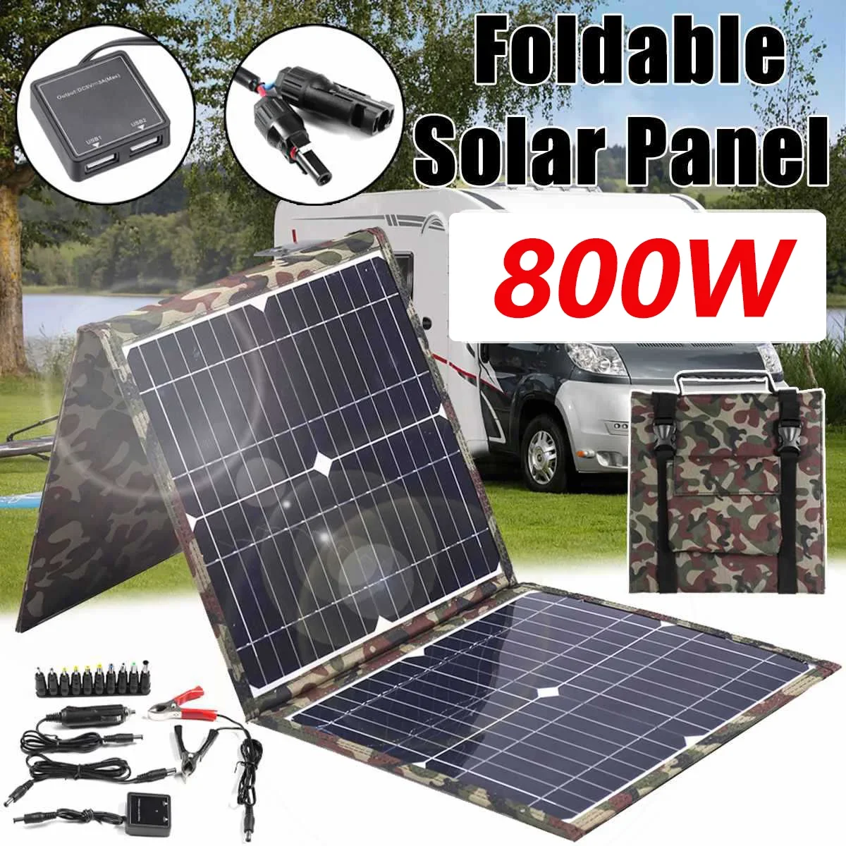 Solarpanel, komplettes Camping, 800 W, faltbar, Solar-Powerbank, tragbares Generator-Ladegerät, 18 V, für Auto, Boot, Wohnwagen, Camp