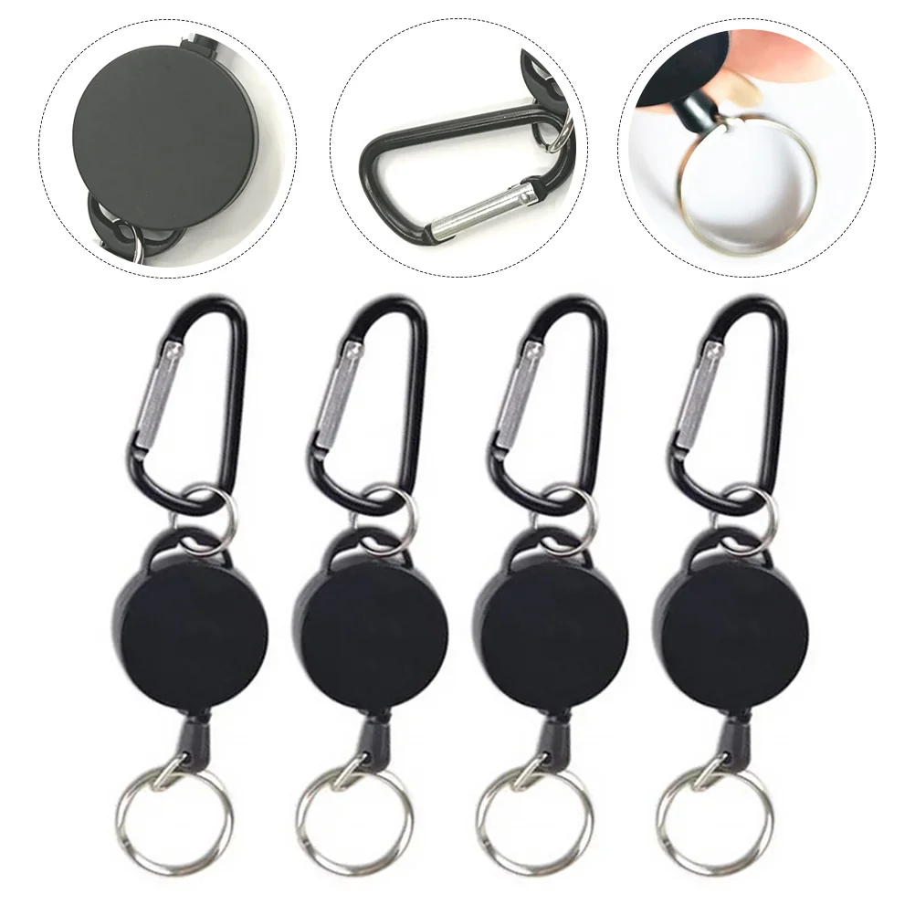 4 Pcs Key Chain Ring Men Telescopic Easy Pull Button Fob Keychains with Carabiner Elasticity Zinc Alloy Creative