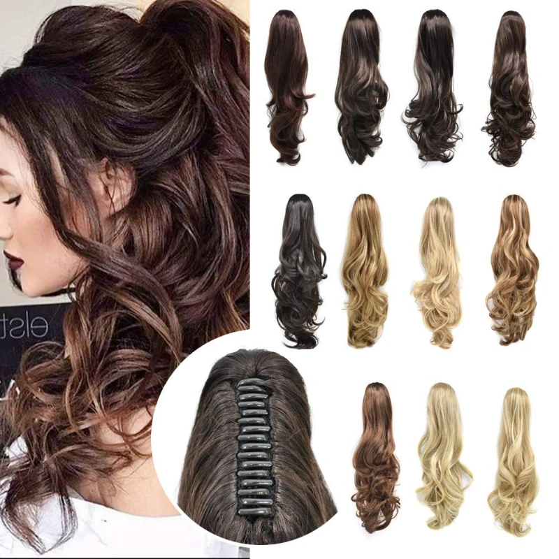 Synthetische Pruiken Paardenstaart Krullend Haar Meisje Pruik Natuurlijke Faux Vezel Hittebestendig 40Cm Body Wave Claw Hair Extensions Golvend Voor Vrouw