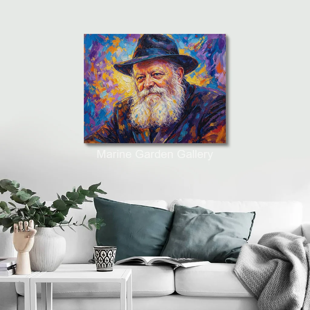 Lubavitcher Rebbe Hand Painted Jewish Portrait Oil Painting Textured Judaism Canvas Art Contemporary Wall Decor for Rabbi Office