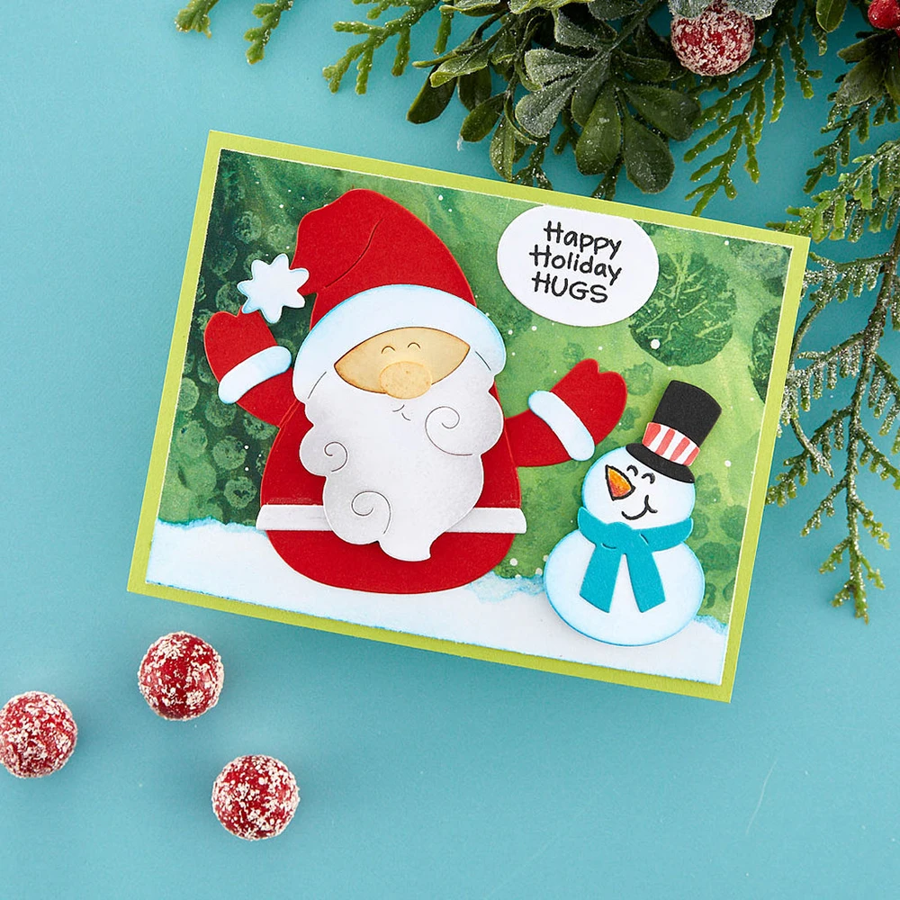 Snowman Gnome Santa Claus Metal Cutting Dies Happy Holiday Lacy Border Clear Stamps for DIY Decor Paper Card Crafting Project