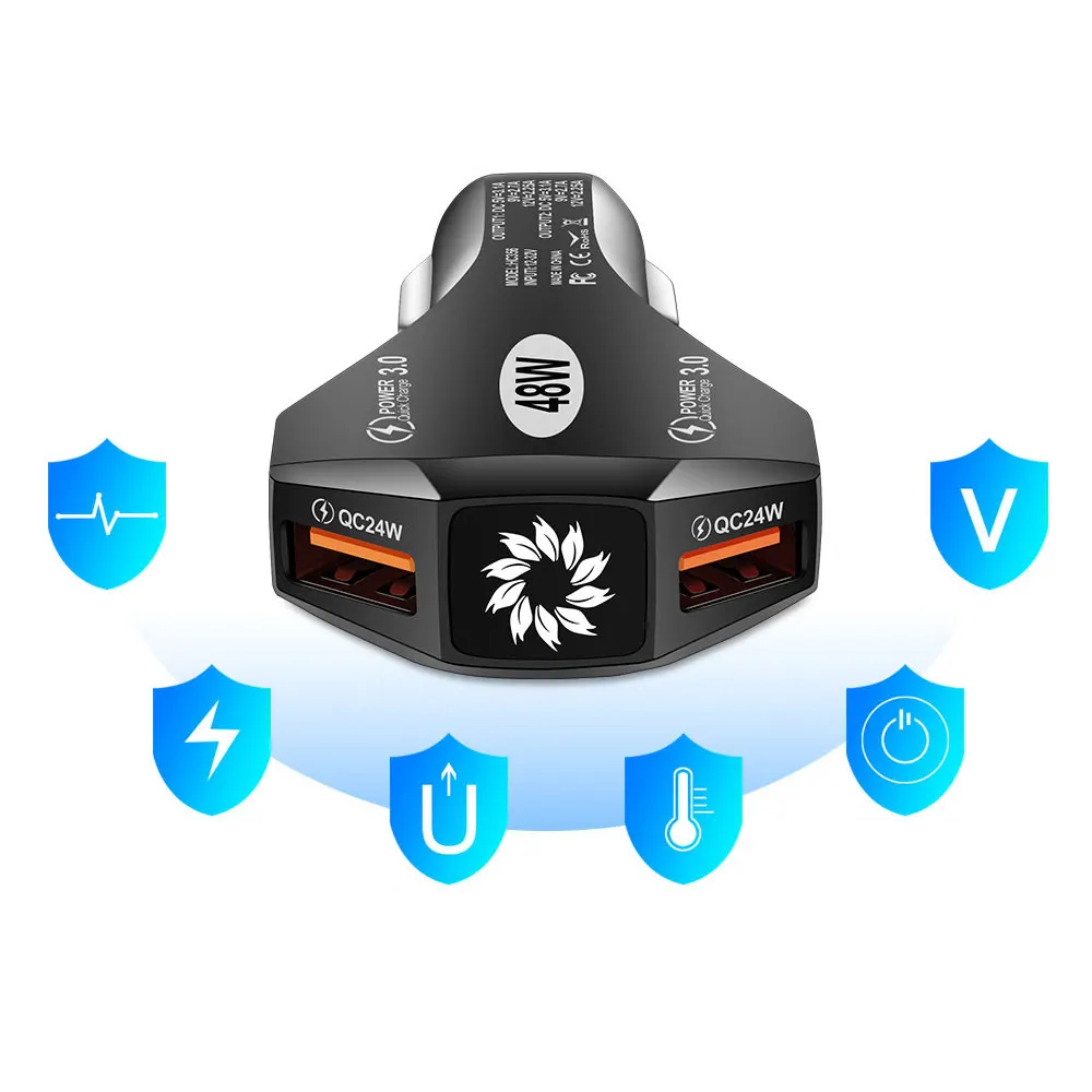 

1pc 48W Double Hole Fast Charging Charger Car Decoration Charger Universal USB Car Charger Quick Charge Car Interior Accessories