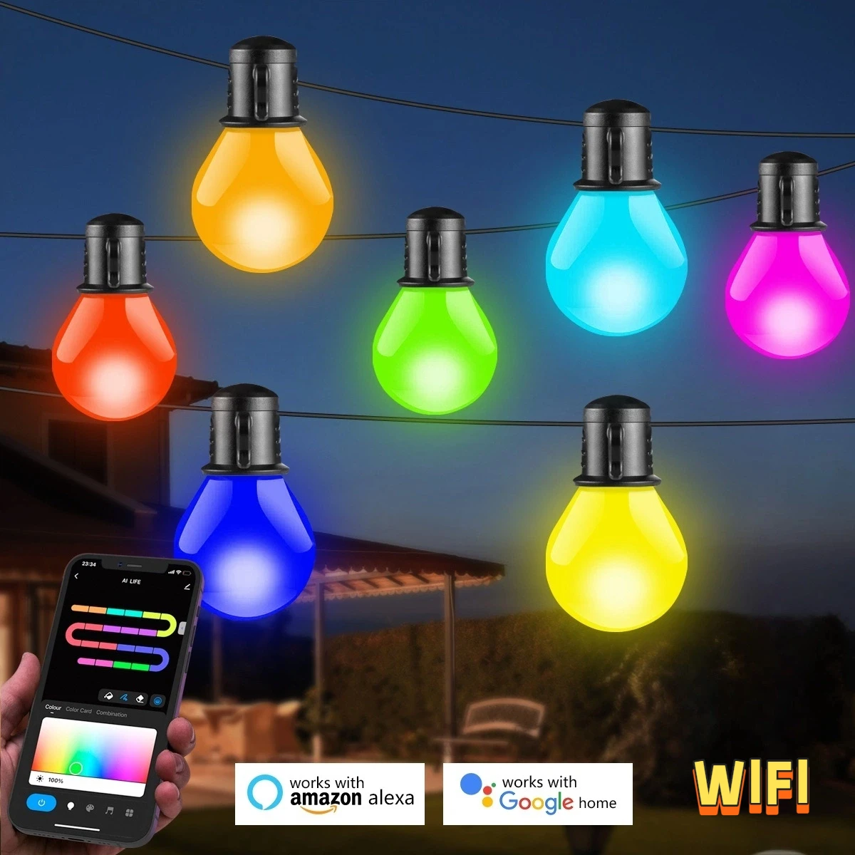 Smart WIFI G40 LED Bulb String Light USB 15M 25 Bulbs Fairy Lights Christmas Room Outdoor Garden Decor Wedding LED Garland Lamp