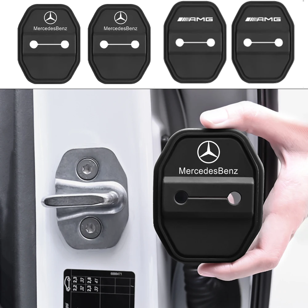 2/4PCS Car Styling Door Lock Cover Sticker Accessories for Mercedes Benz W222 W223 W204 W205 W211 W203 Amg W177 W213 CLA CLS GLC