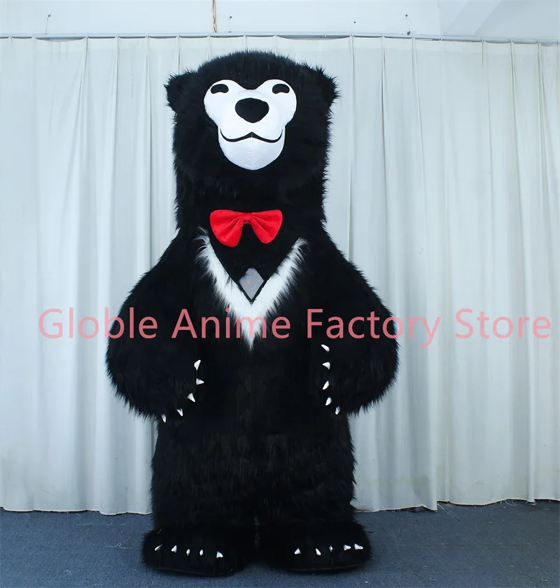 Inflatable Black Smiling Polar Bear Costume Mascot Halloween Party Black Furry Cosplay Suit 3m Giant Plush Bear Costume Adult