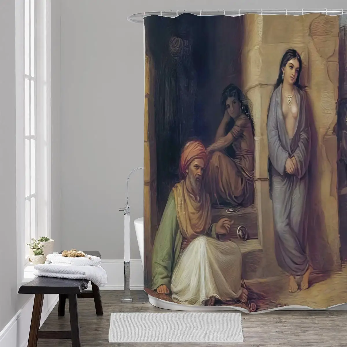 Vintage Biblical Art Shower Curtain Set for Bathroom Decor Religious Scene Shower Curtain Waterproof