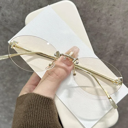 Imagen 2 del producto Gafas de sol sin montura con letras de diamante ""F"" para mujer, marca de lujo, marco de Metal, gafas de sol ovaladas pequeñas negras, gafas de sol elegantes Unsiex UV400