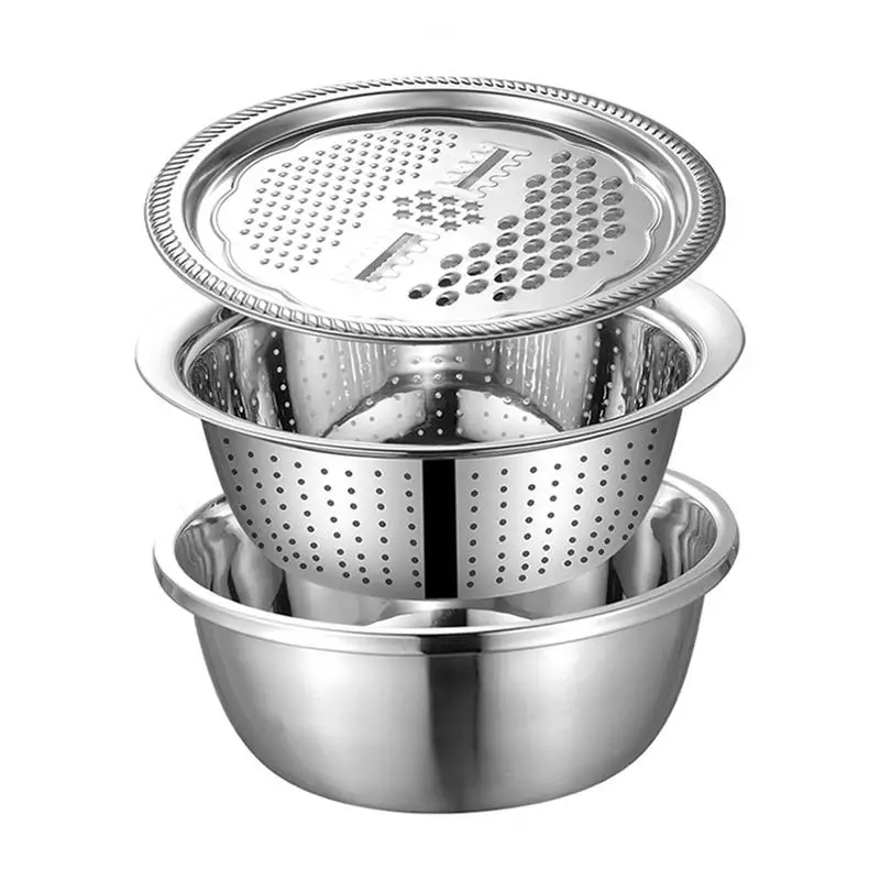 

Multifunctional Basin With Grater Strainer Bowl Set Stainless Steel Kitchen Graters Versatile Slicer Strainer Vegetable Cutter