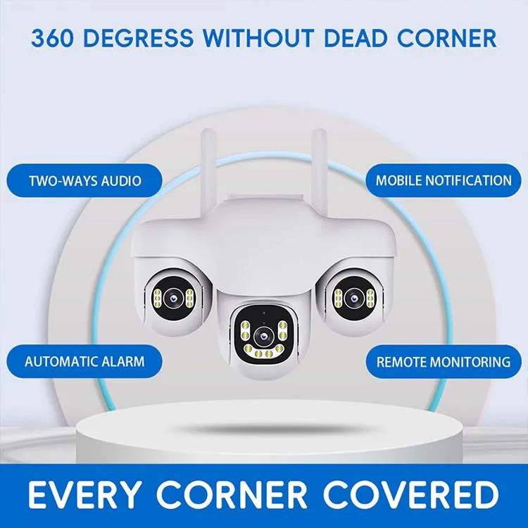 Cámara de seguridad solar 4G de 3 lentes V380: vigilancia de visión nocturna HD para exteriores sin alimentación ni necesidad de Wi-Fi